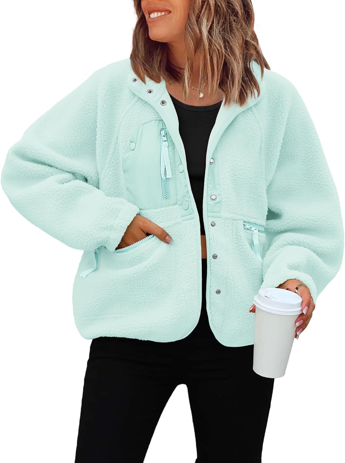 ReachMe Womens Sherpa Jacket Casual Fleece Winter Coats