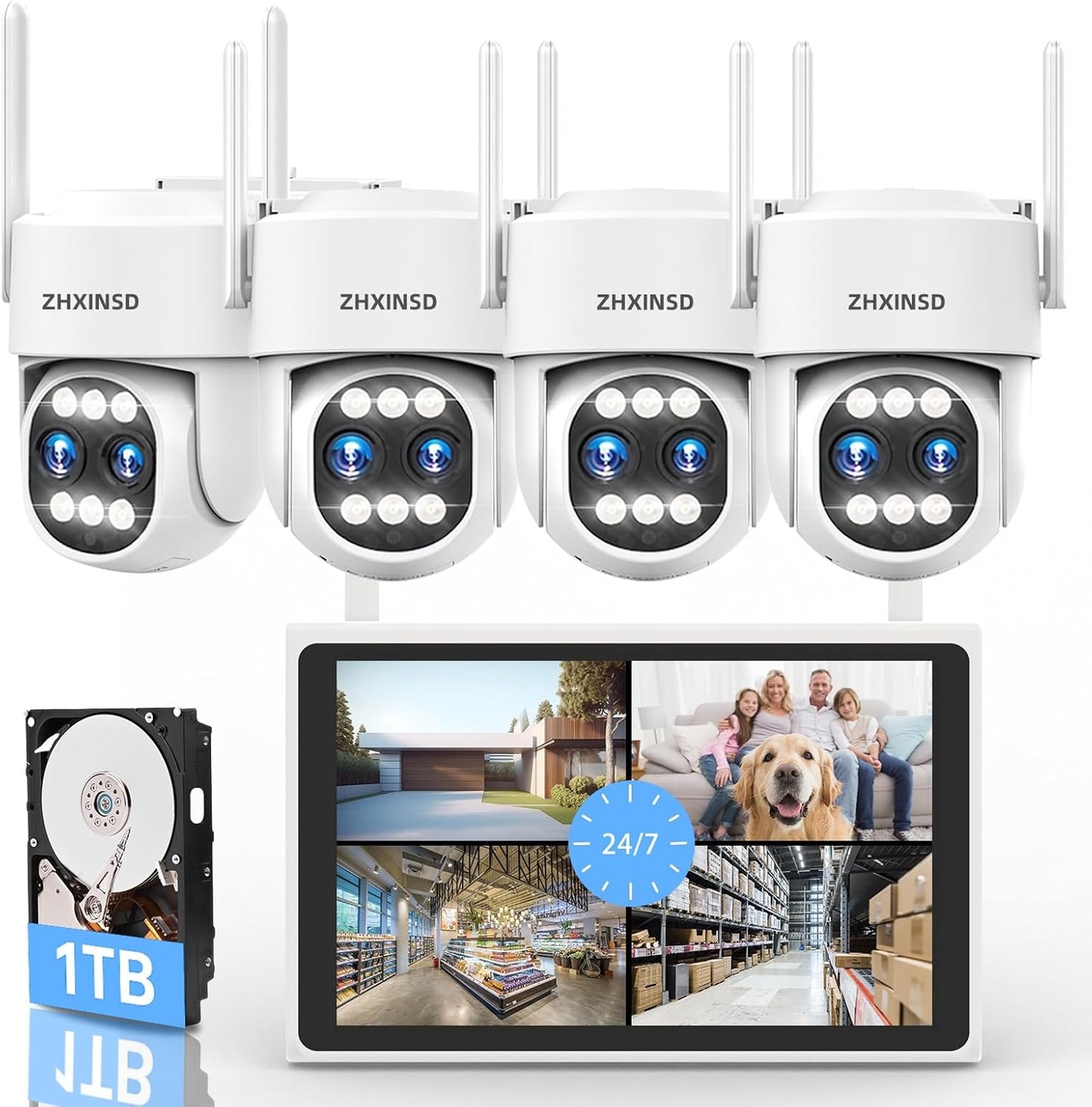 4K Security Camera System Wireless with Dual Lens 10X Zoom