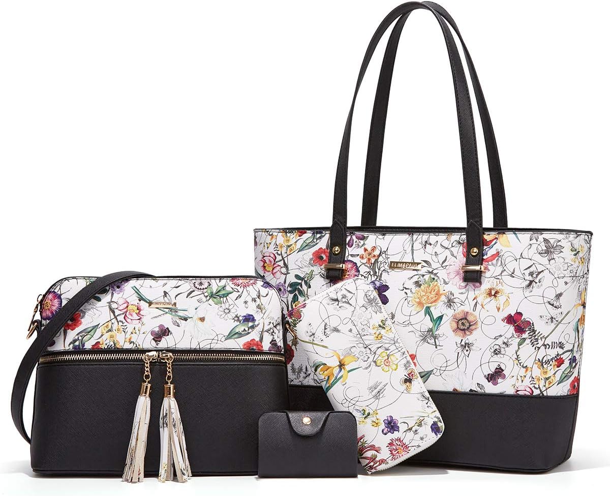 Women Fashion Synthetic Leather Handbags Tote Bag Set 4pcs
