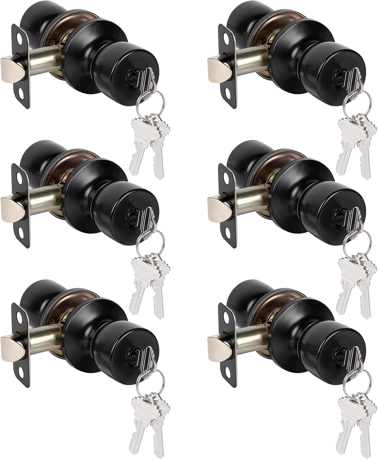 HOSOM 6 Pack Matte Black Door Knob with Lock and Key Set