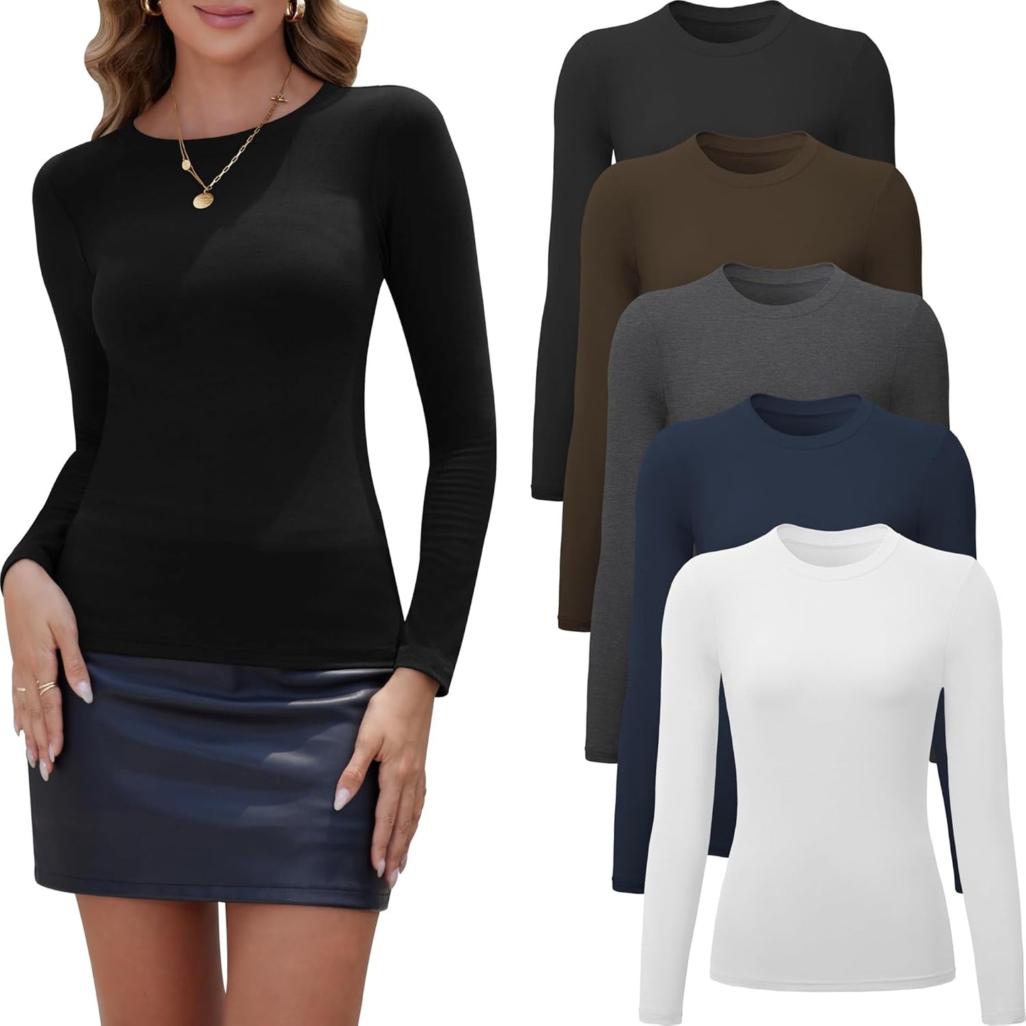 5 Pack Long Sleeve Tops for Women - Stylish and Versatile Wear