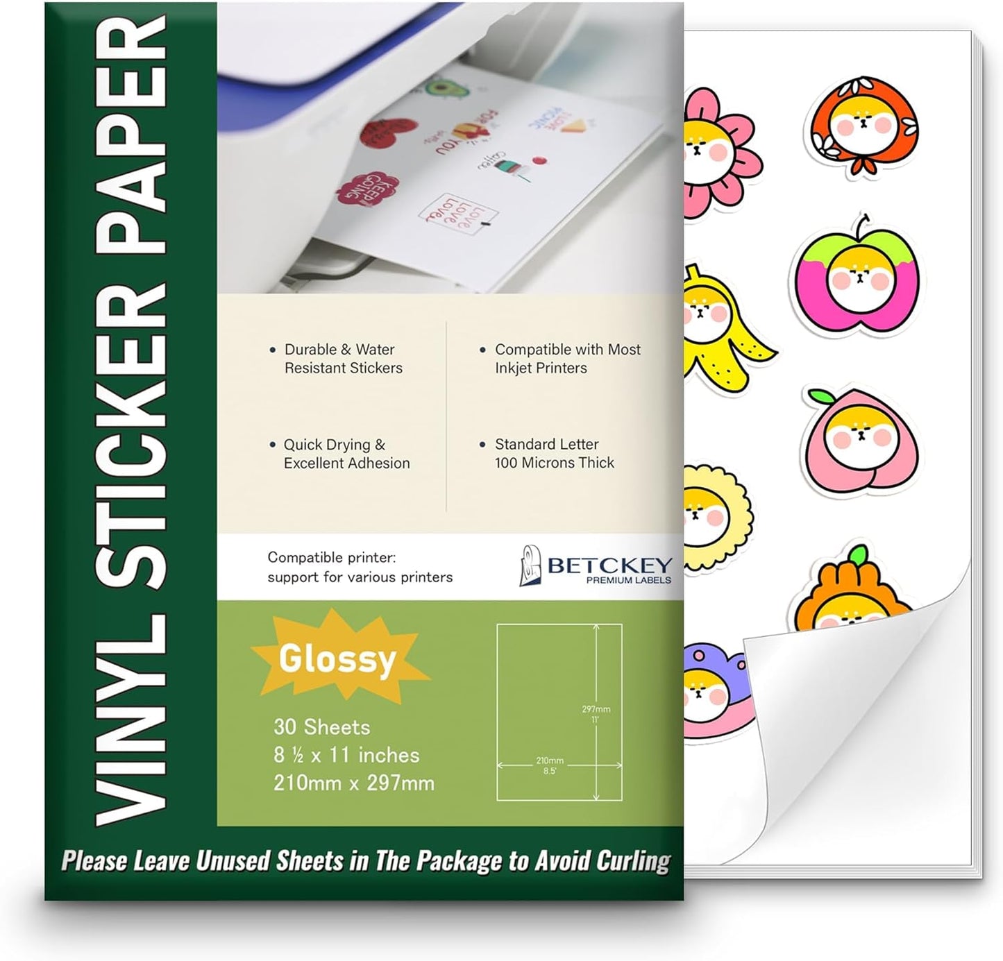 Waterproof Glossy Vinyl Sticker Paper - Vibrant Colors - 30 Sheets