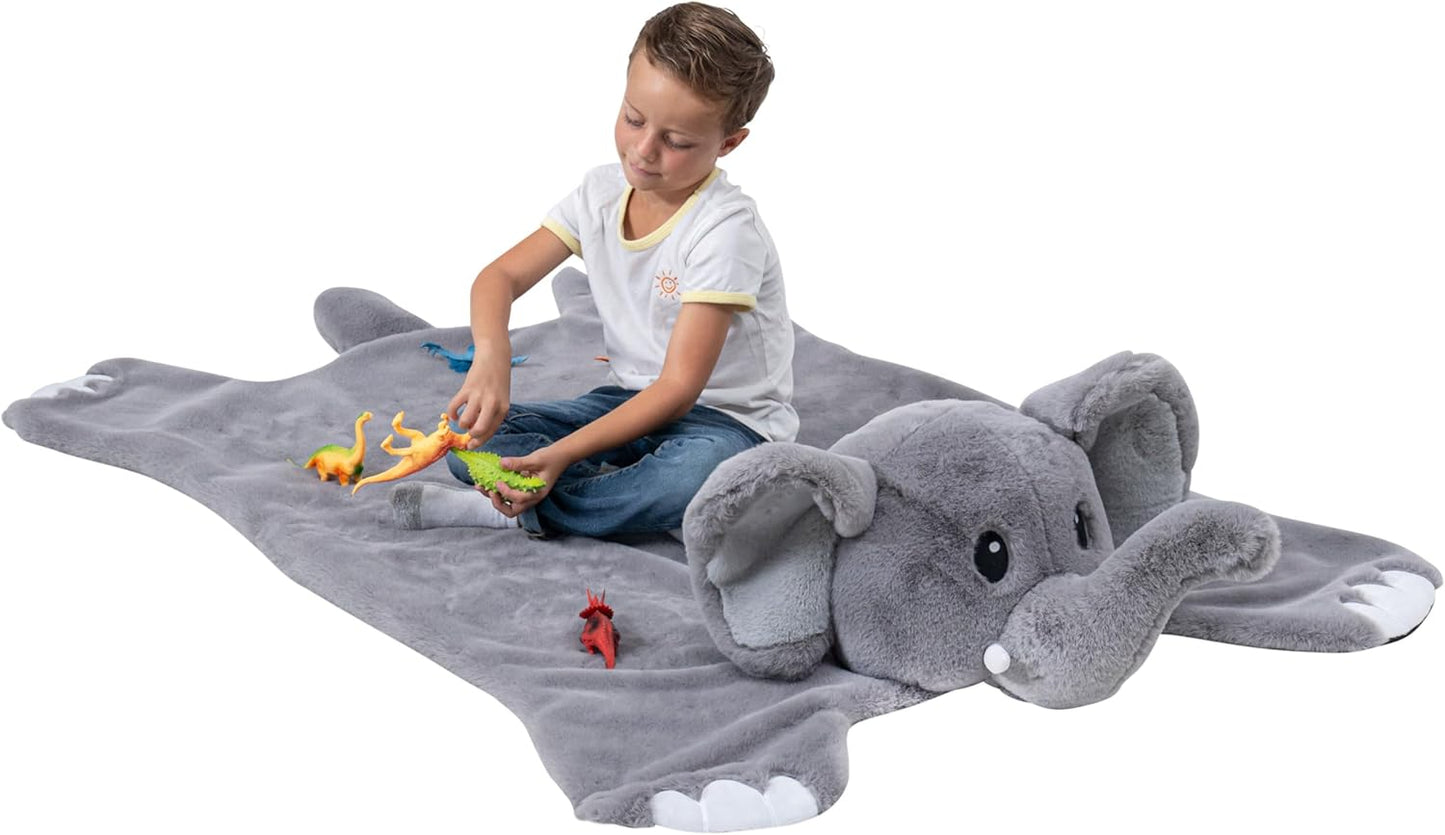 PlushieRug Elephant - Fluffy Animal Rug for Kids Room Decor