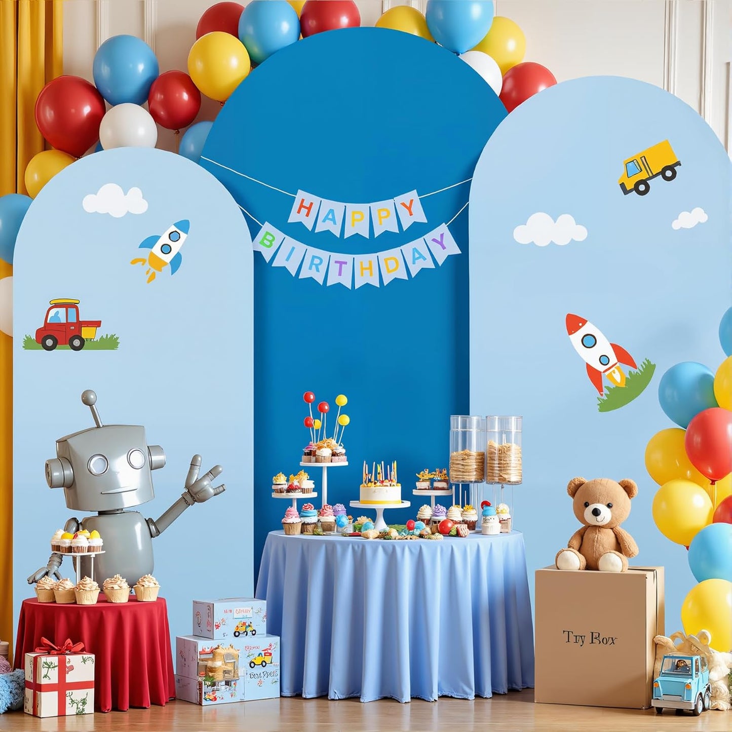 Blue Arch Backdrop Cover Set of 3 for Weddings and Parties