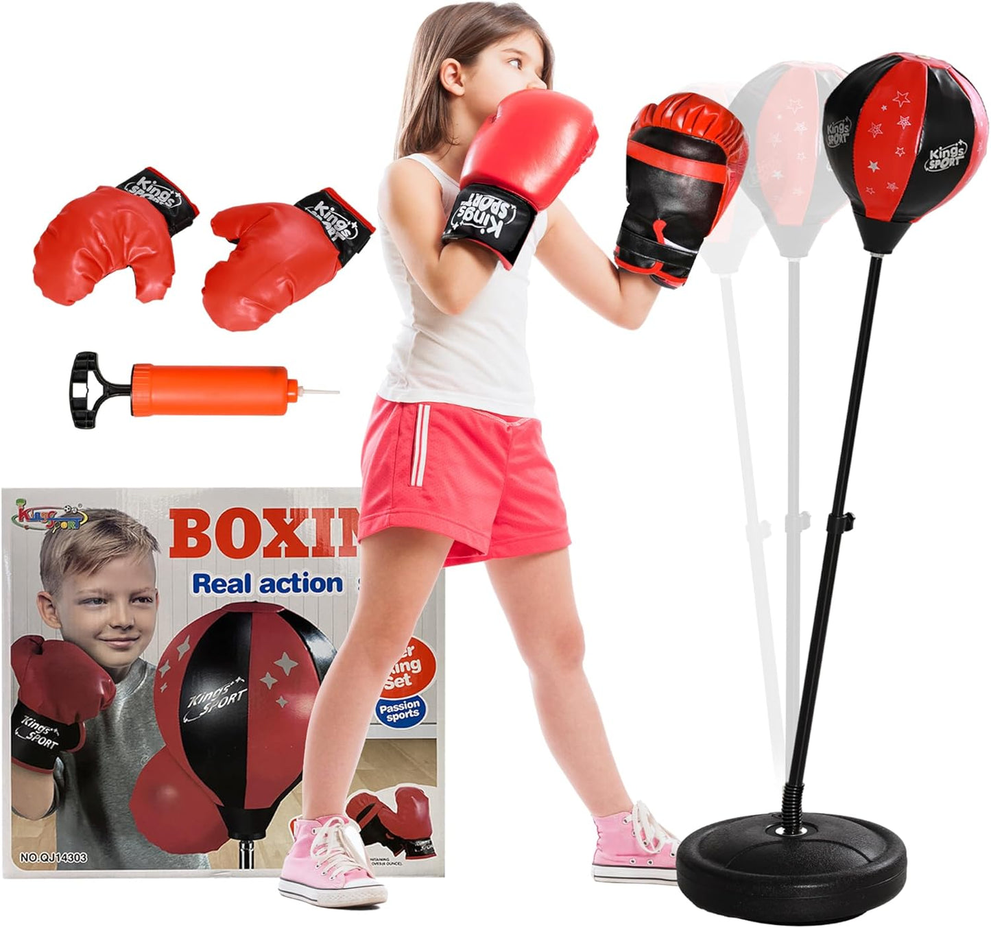 Qaba Kids Punching Bag Set - Height Adjustable & Red