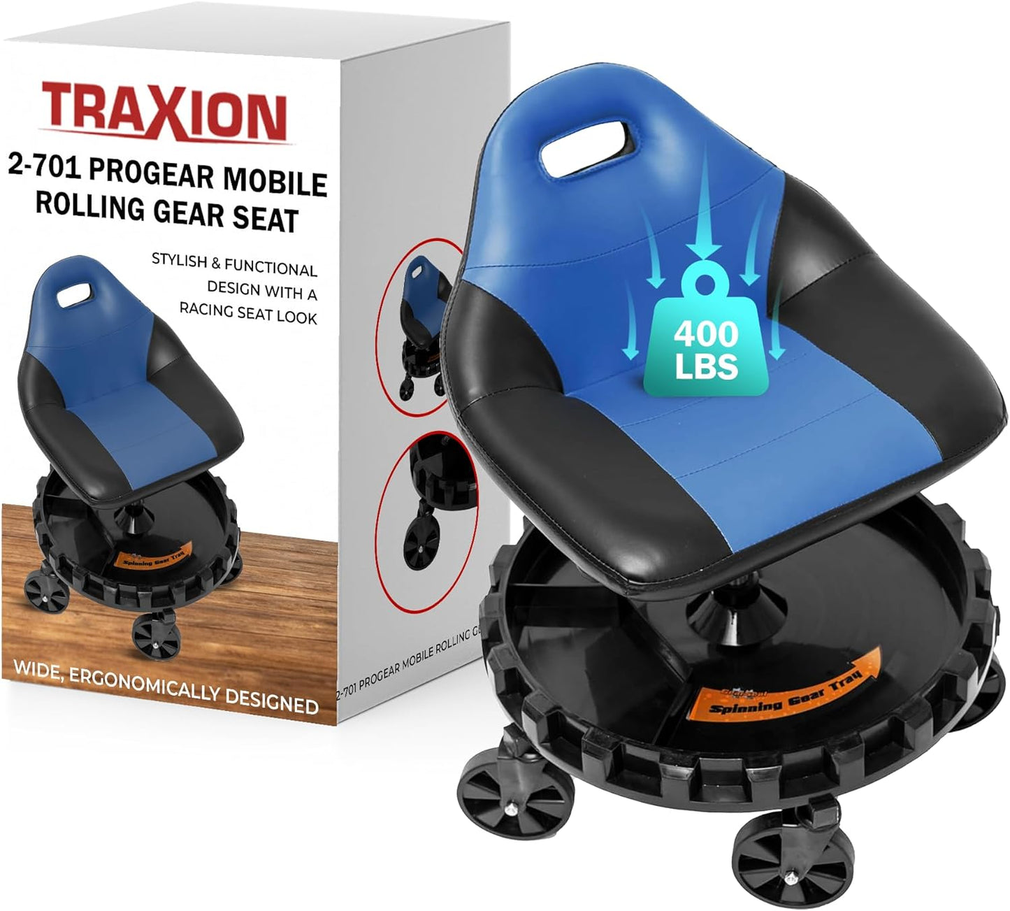 Traxion 400lb Capacity Mobile Rolling Gear Seat for Comfort
