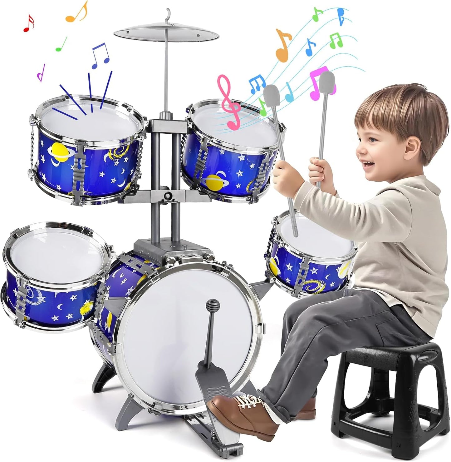 M SANMERSEN Upgraded Kids Jazz Drum Set for Young Musicians