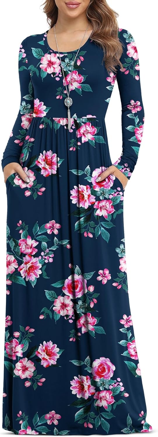 VIISHOW Women's Long Sleeve Maxi Dresses with Pockets for Casual Wear