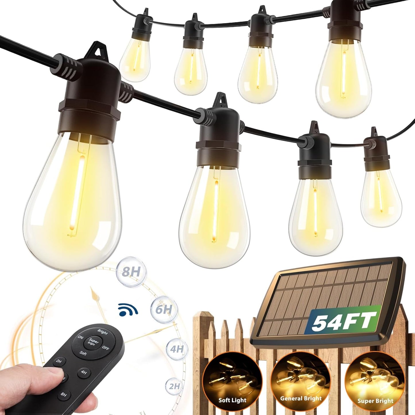 Addlon 54FT Solar String Lights: 20+Hrs Lasting Brightness
