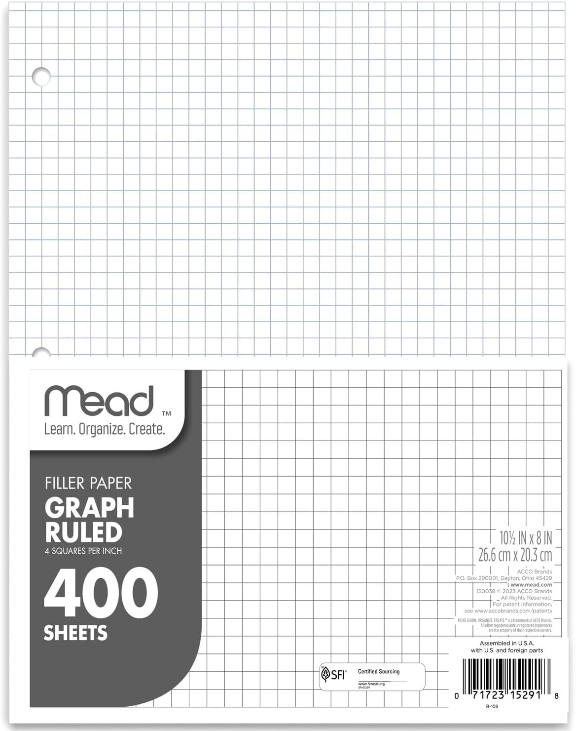 Mead Graph Ruled Loose Leaf Paper, 3 Hole Punched, 400 Sheets/Pack