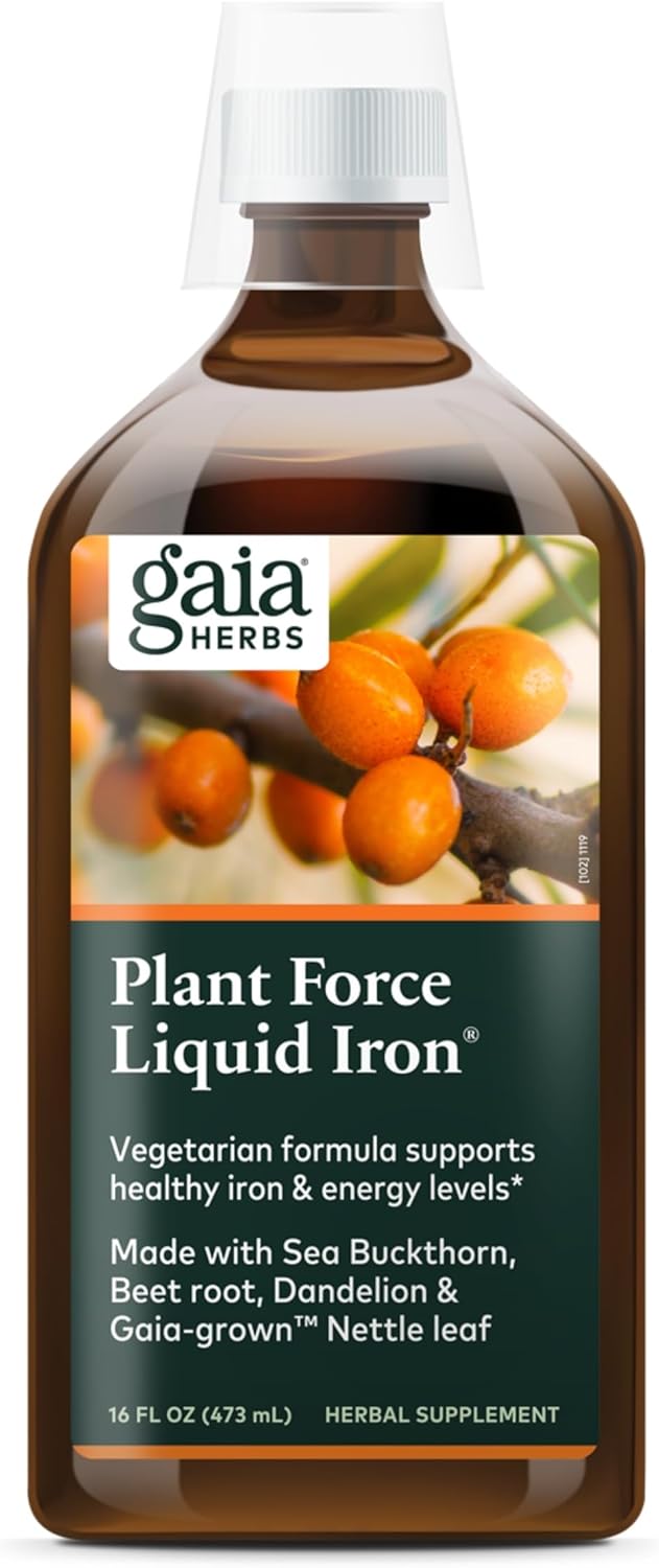 Gaia Herbs Plant Force Liquid Iron Supplement for Energy Boost