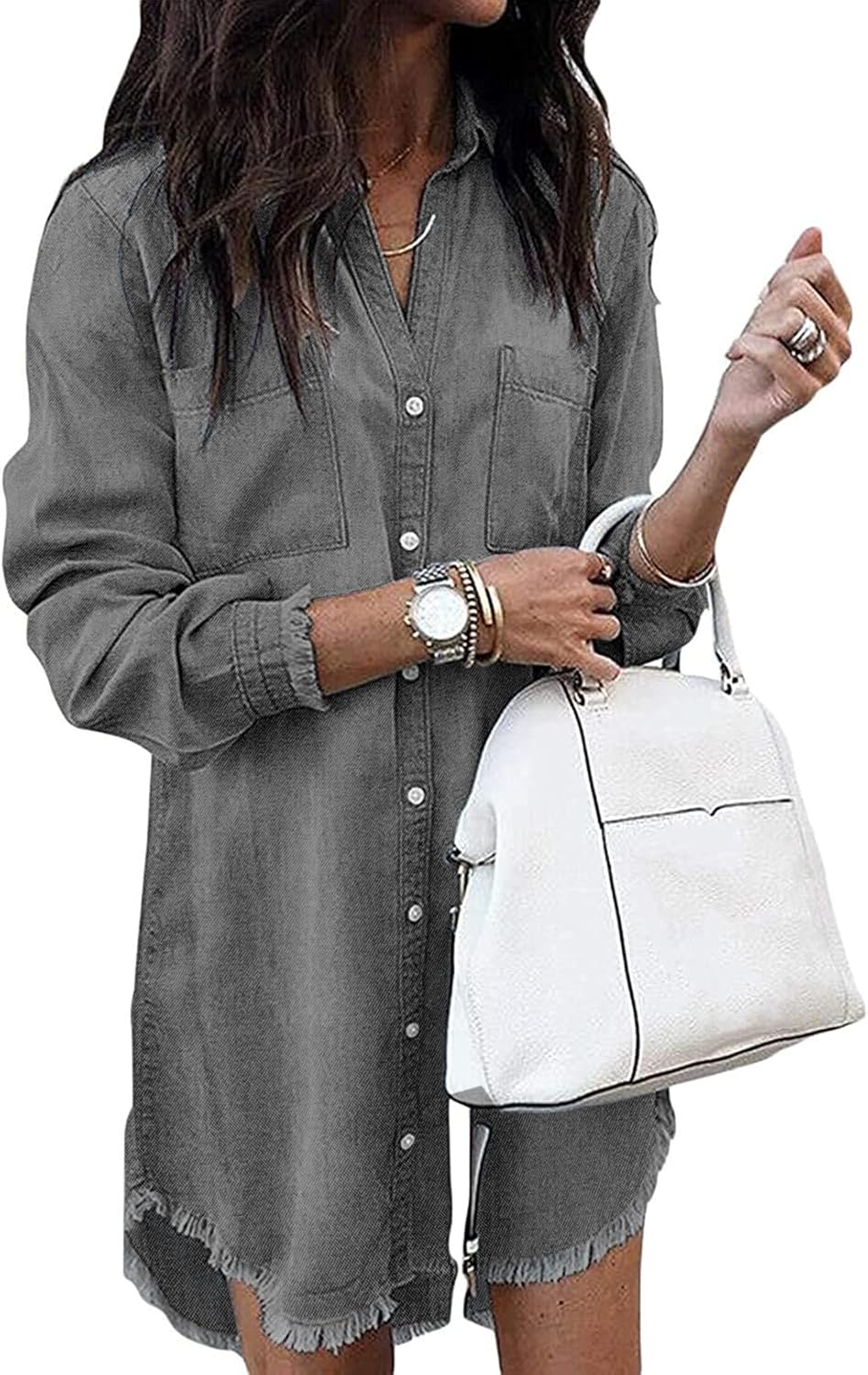 Zilcremo Women Denim Shirt Dress: Casual Tunic Top for All Occasions