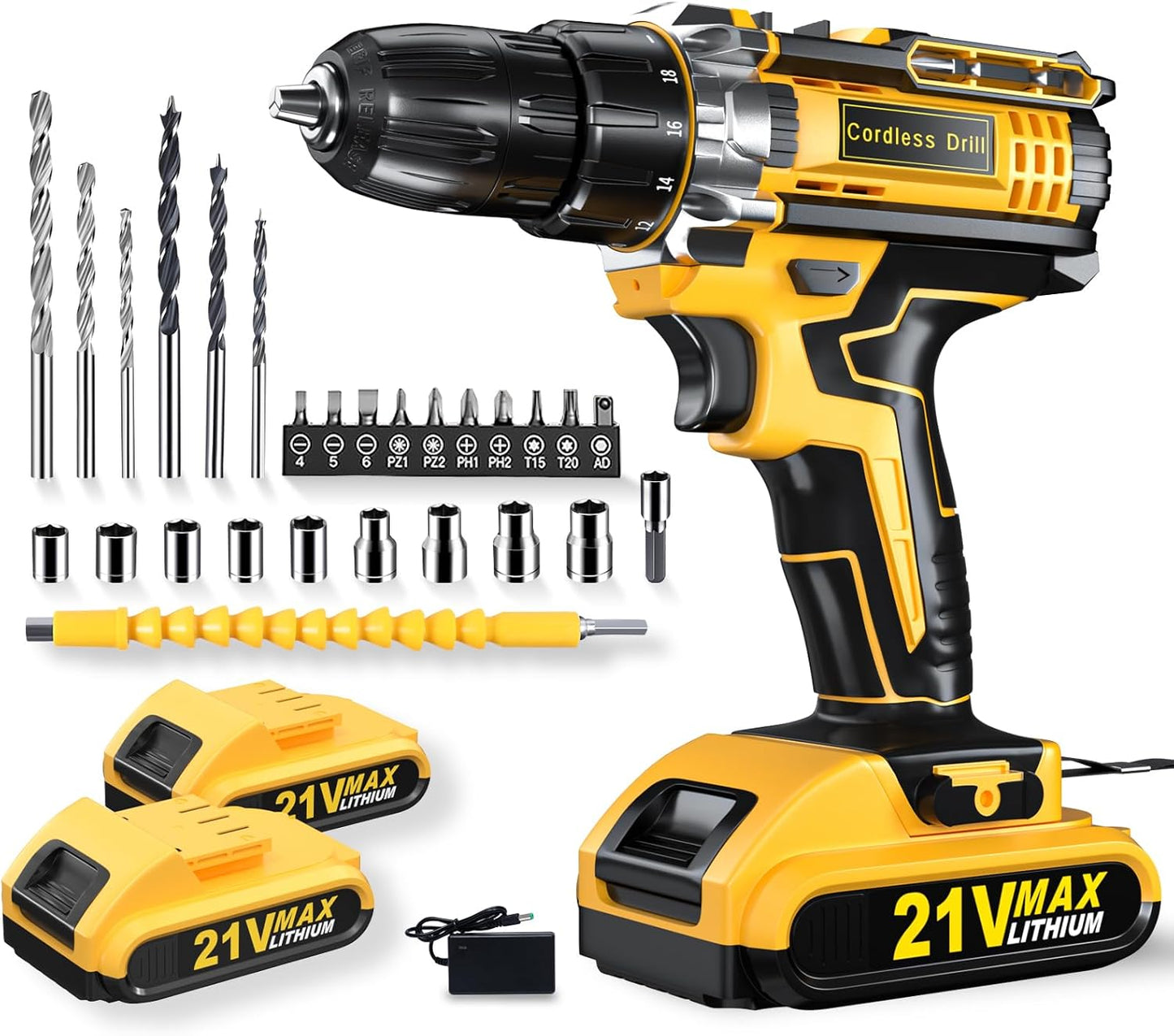 21V Cordless Drill with Dual Power Pack for DIY Projects