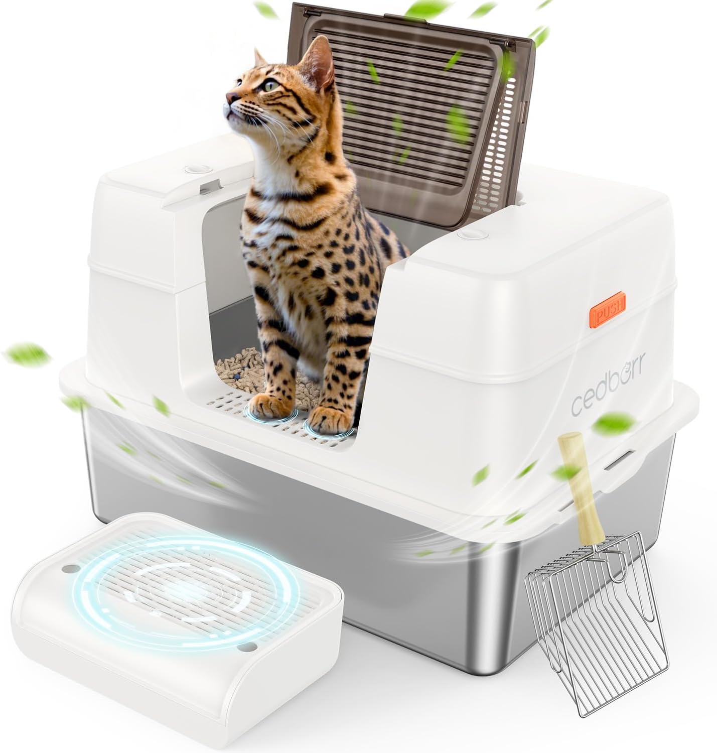 Stainless Steel Cat Litter Box with Lid for Large Cats