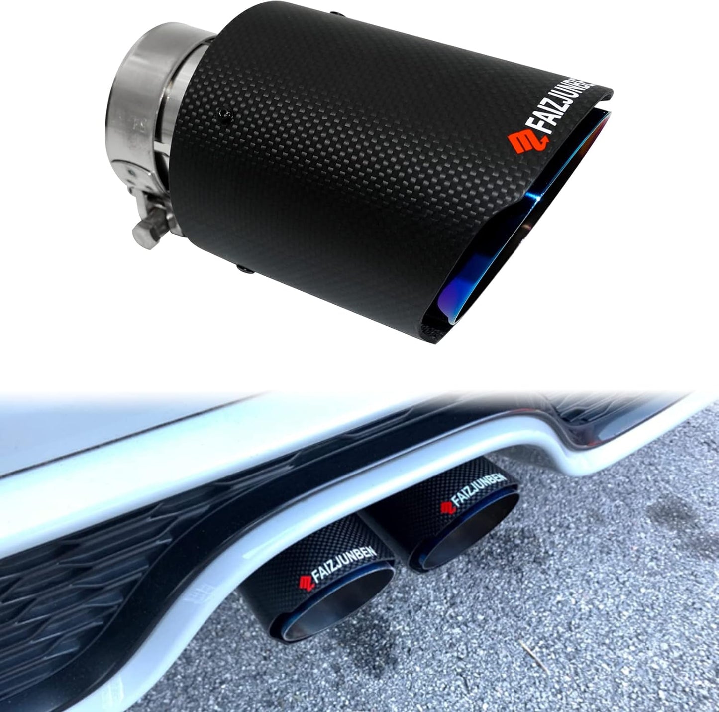 Roasted Blue Carbon Fiber Car Exhaust Tip for 2.1 Inch Pipes