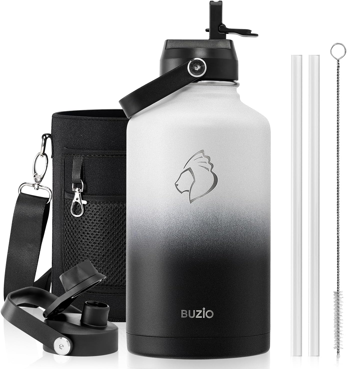 BUZIO 64oz Insulated Water Bottle with Straw and Flex Cap