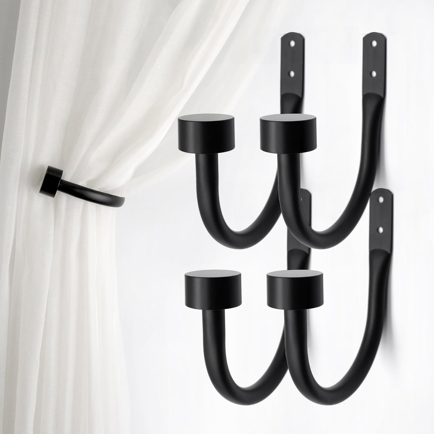 Set of 4 Black Curtain Holdbacks - Strong & Stylish Solution!