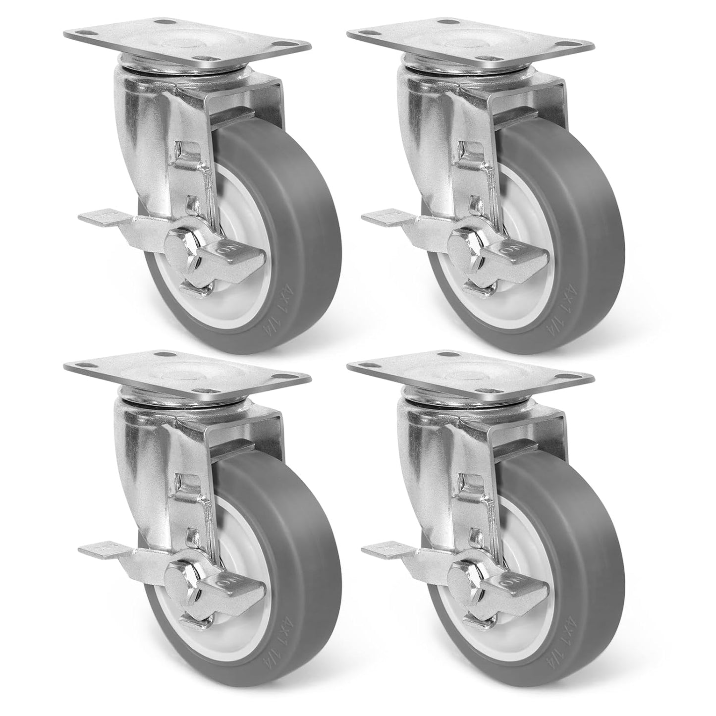 4 Inch Caster Wheels Set of 4 Heavy Duty Rubber Wheels