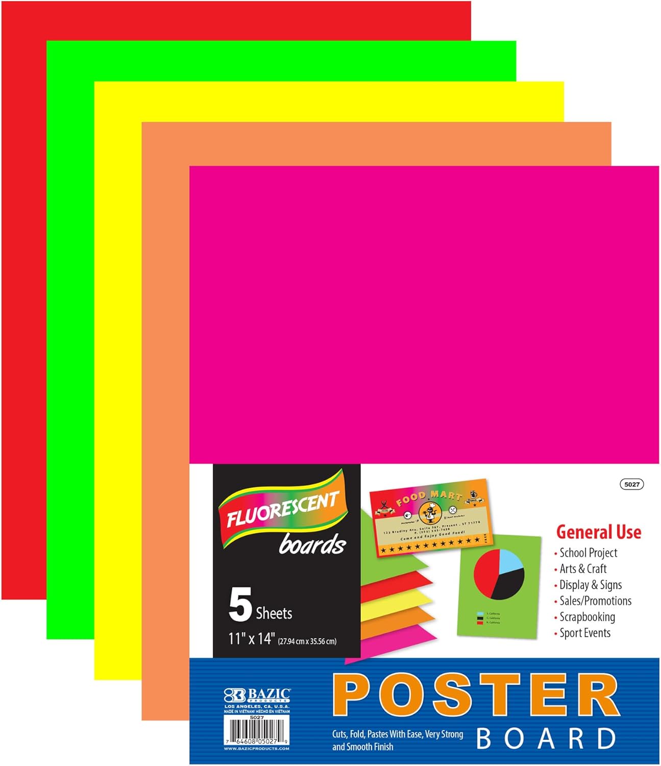 BAZIC Poster Board 11in X 14in Assorted Neon Colored Paper