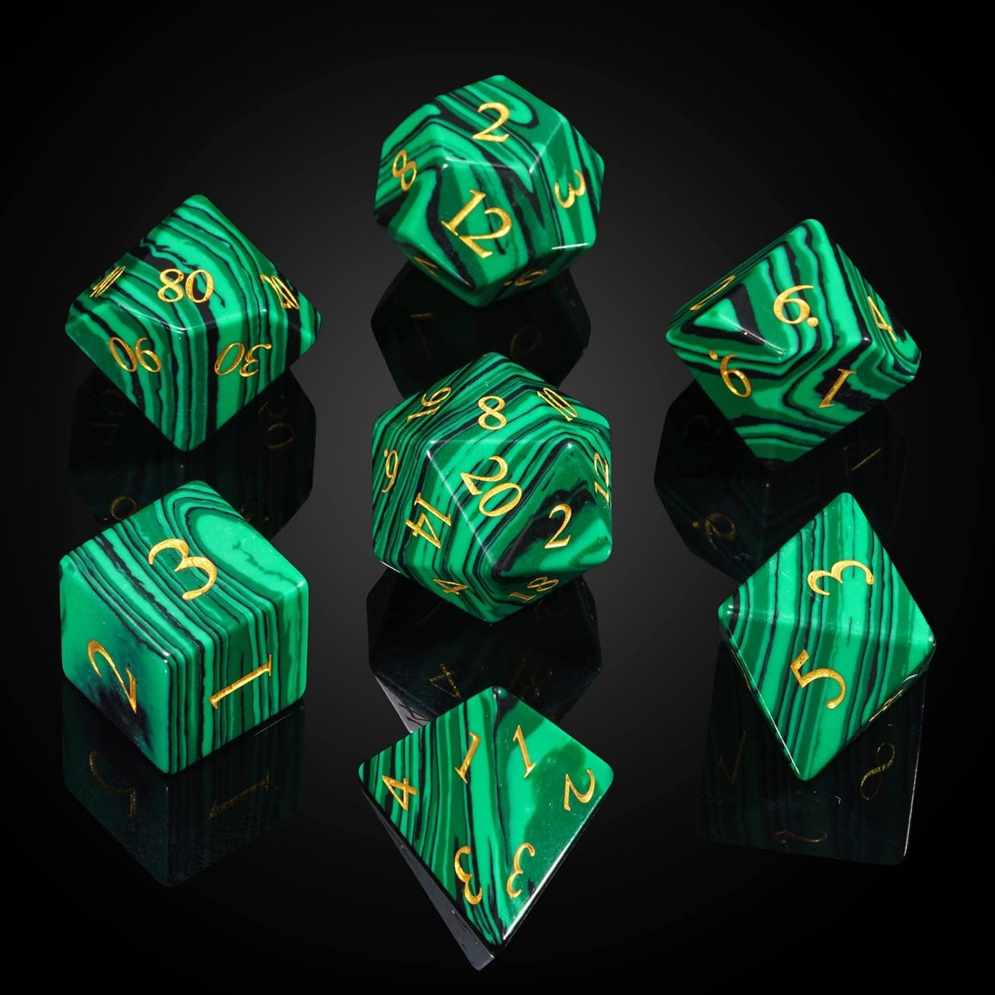 UDIXI Malachite Stone Dice Set for D&D Tabletop Games