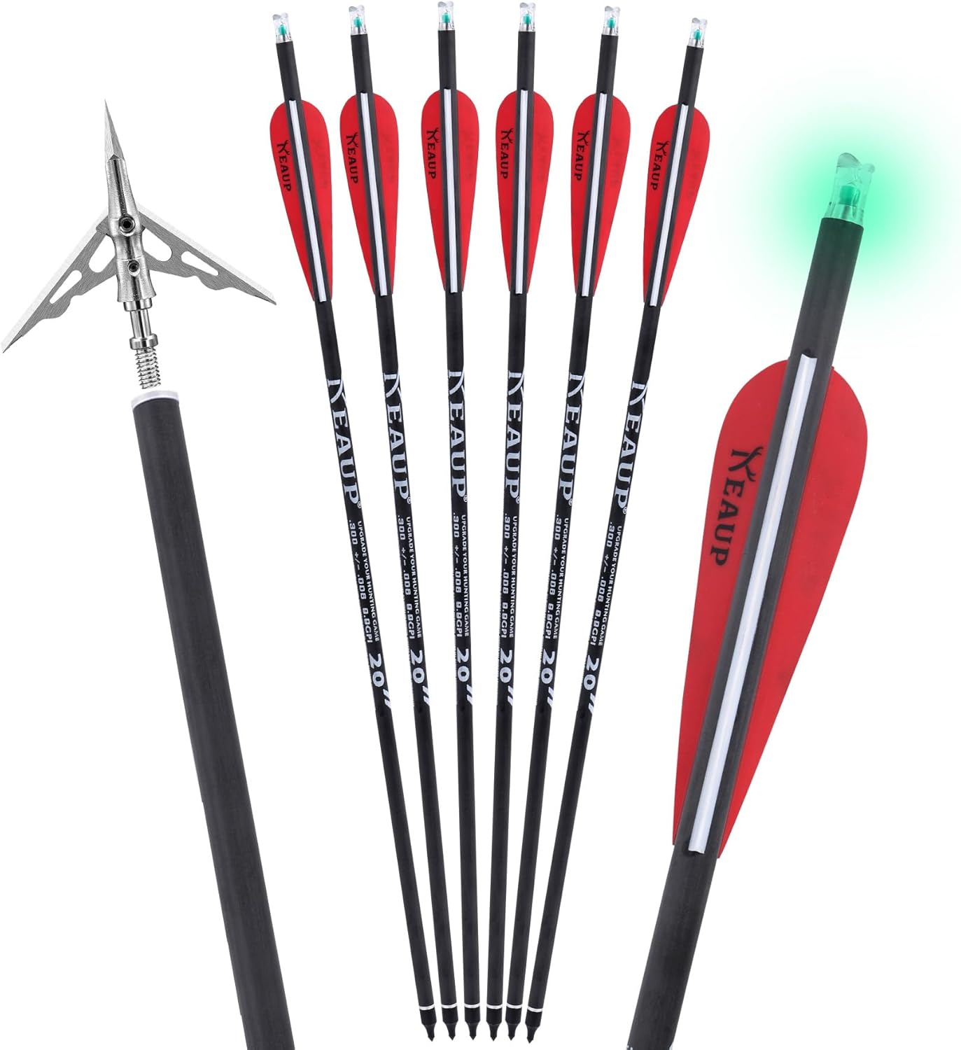 20 Inch Carbon Crossbow Bolts with Broadheads and Lighted Nocks