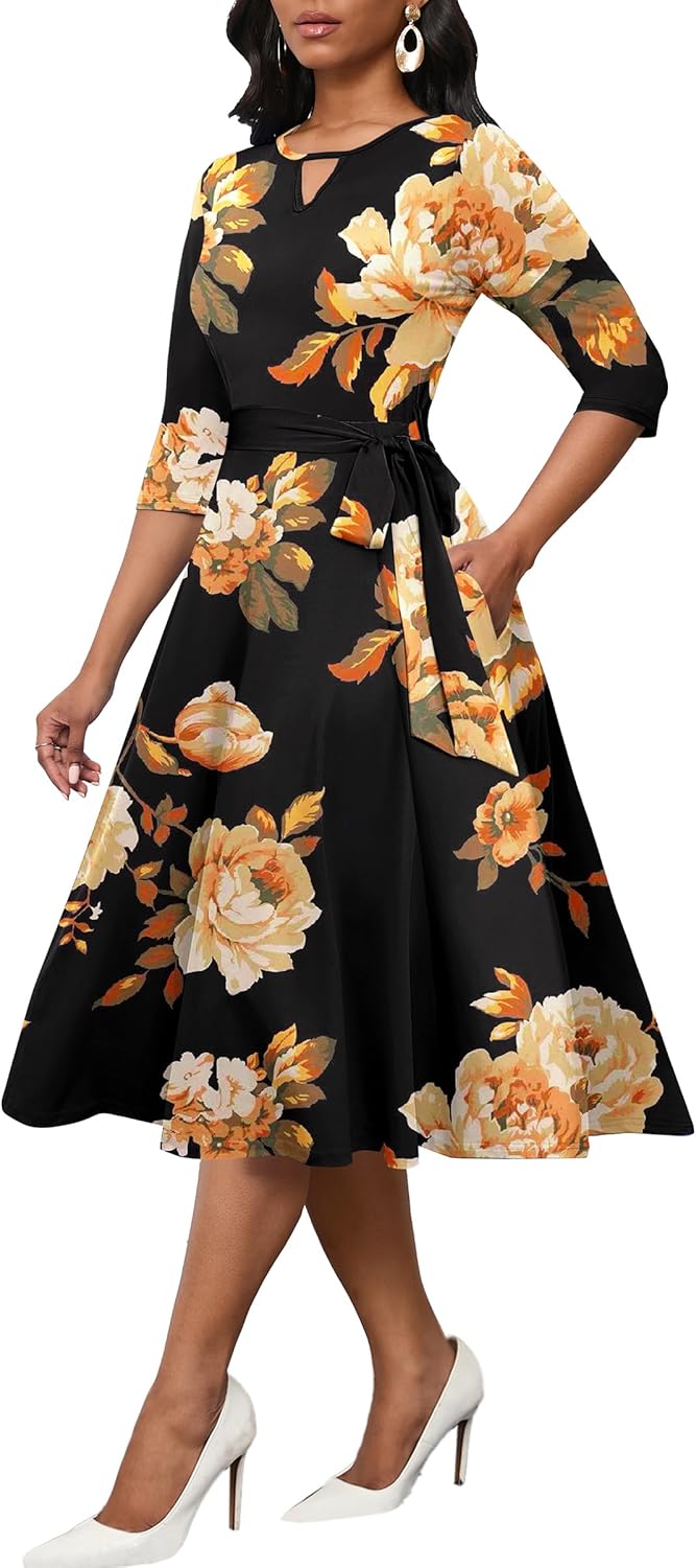 CLOCOR Midi Dresses for Women Casual A-Line Fit and Flare