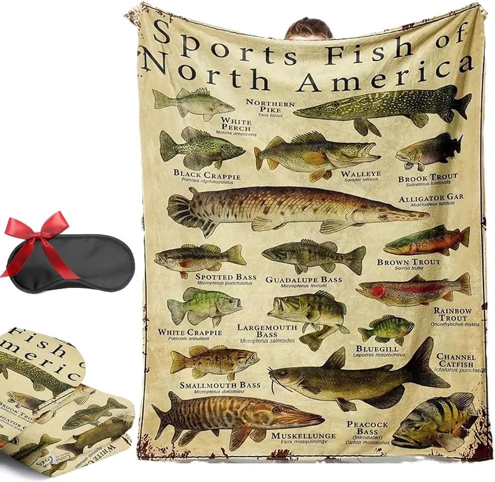 Fish-Themed Flannel Blanket for Fishing Enthusiasts