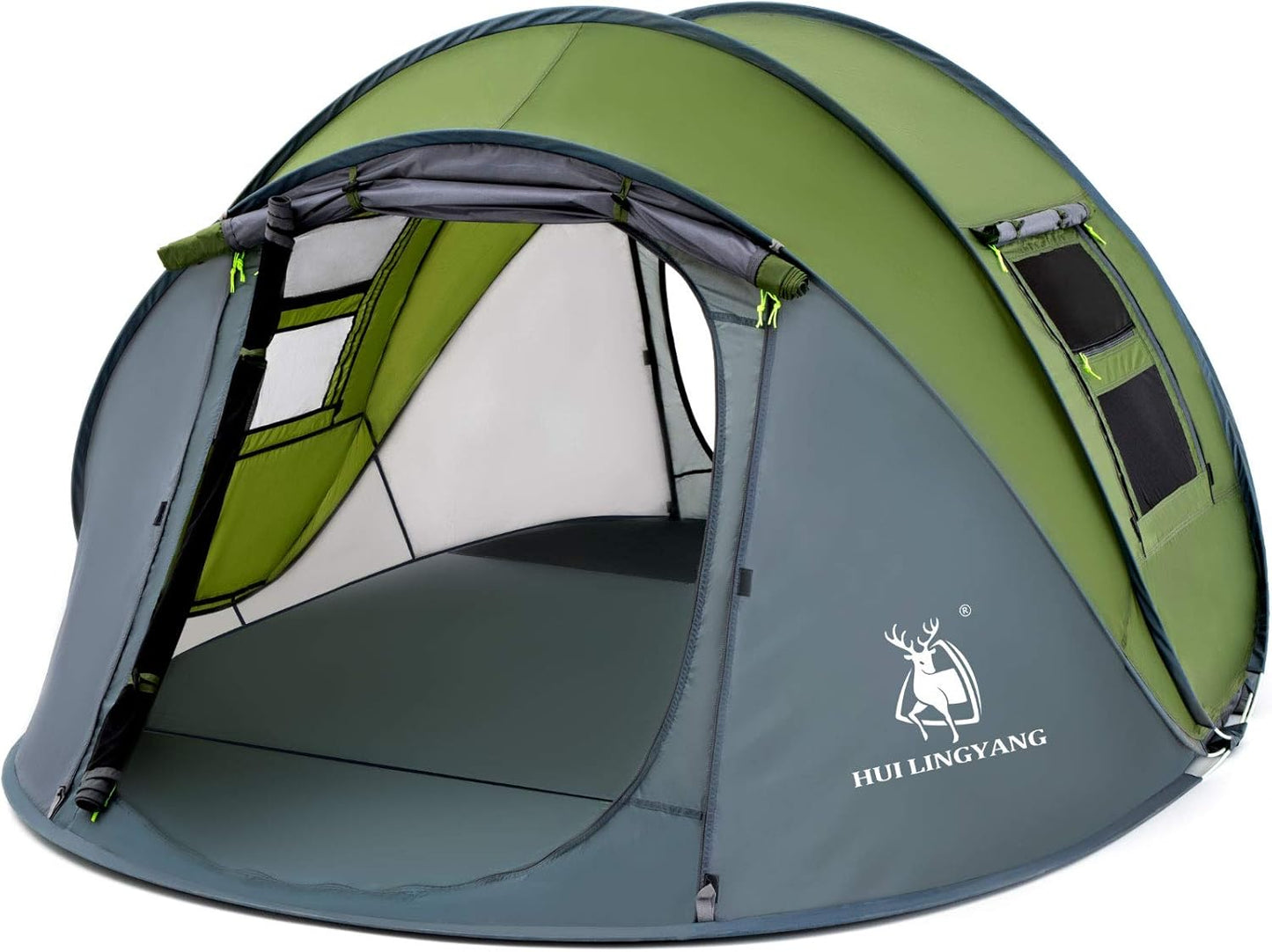 HUI LINGYANG 4 Person Automatic Pop Up Tent - Instant Setup, Waterproof, 2 Doors - Ideal for Camping & Travel