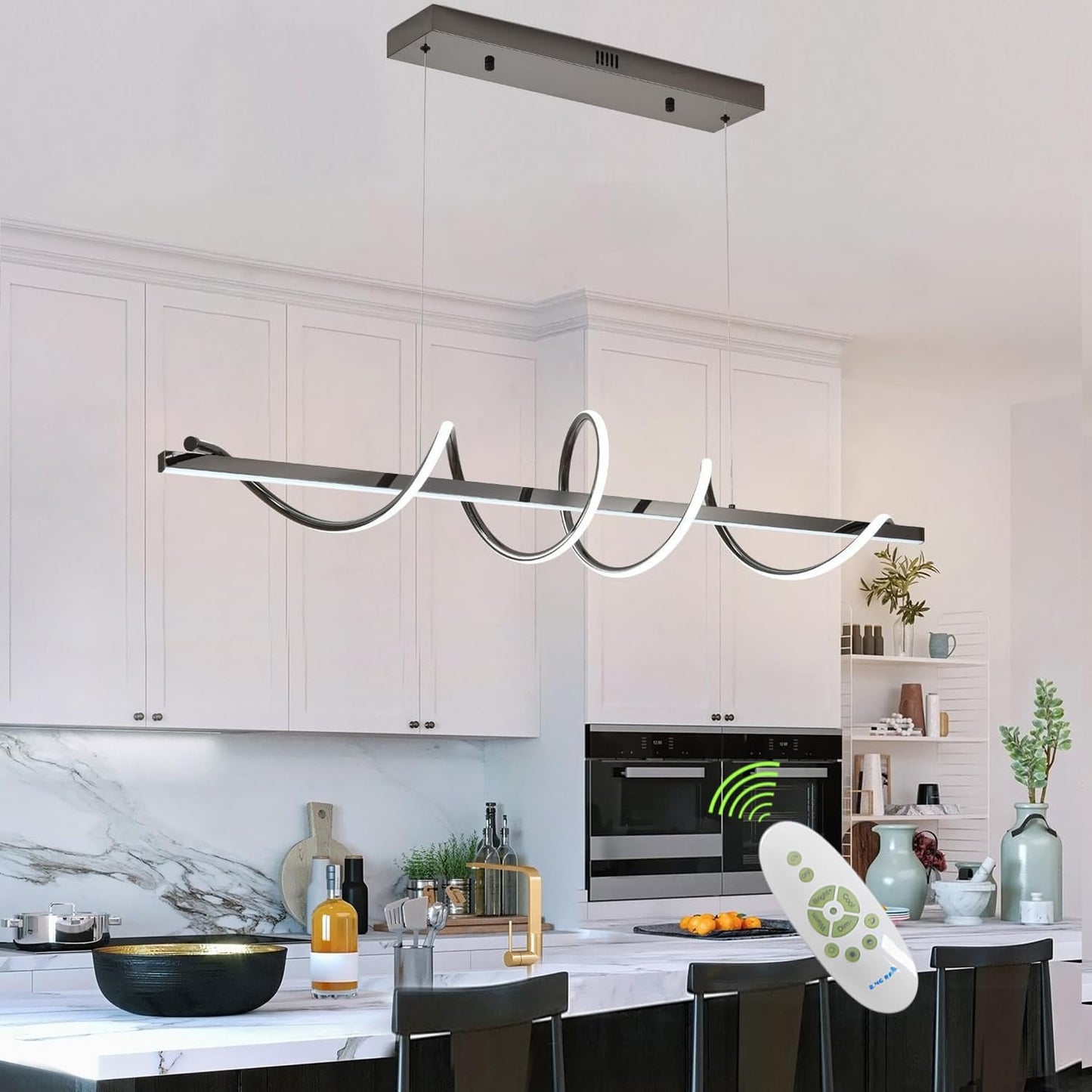 Black Modern Chandelier with Dimmable LED for Kitchen Island