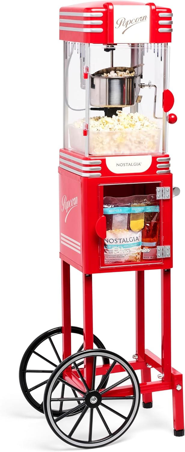 Vintage Popcorn Maker Machine - Retro Red Cart for Movie Nights