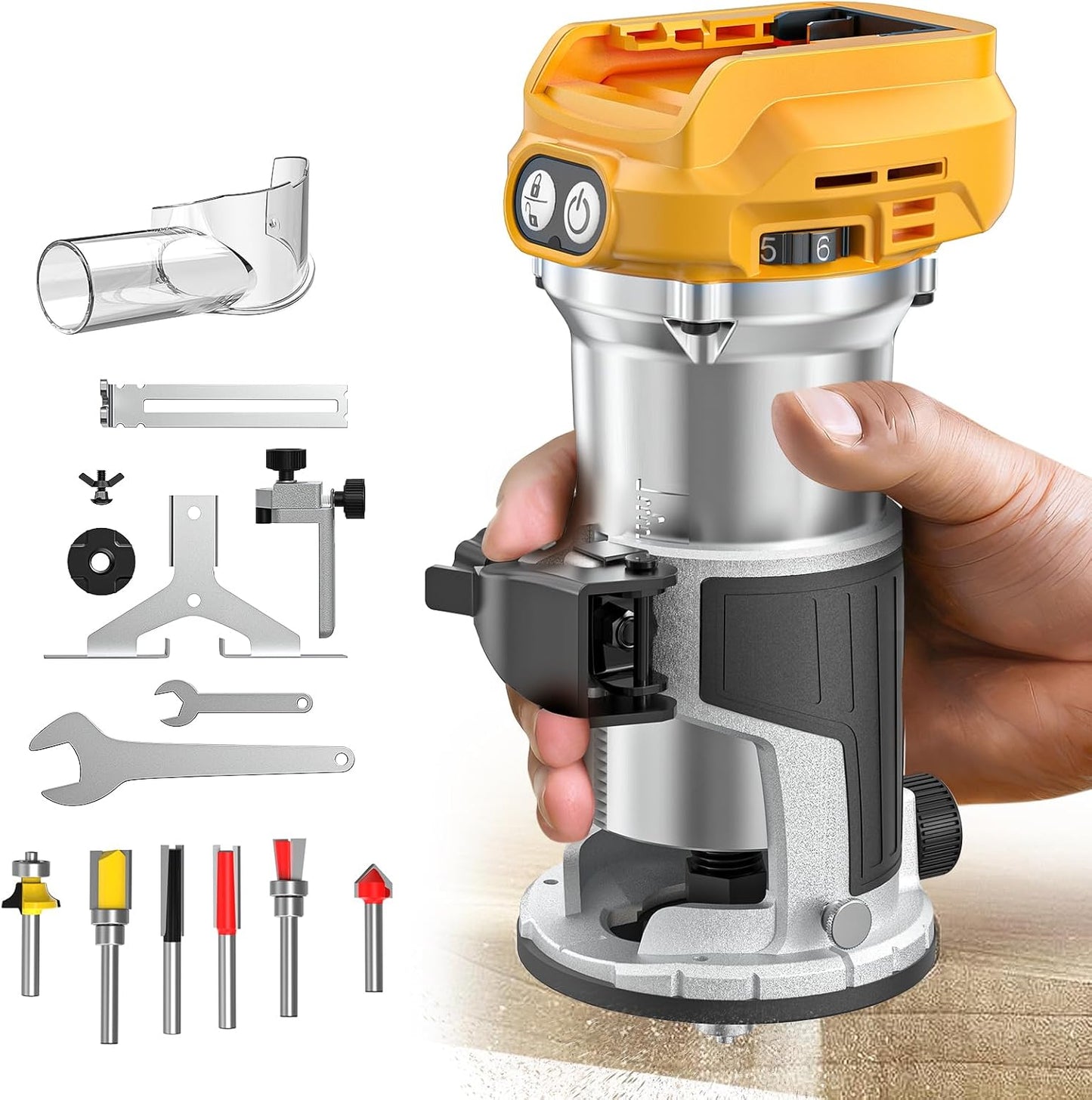 Cordless Compact Router with 6 Variable Speeds for Woodworking