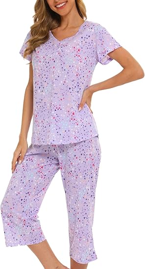 ENJOYNIGHT Women's Cute Sleepwear Tops and Capri Pants Set