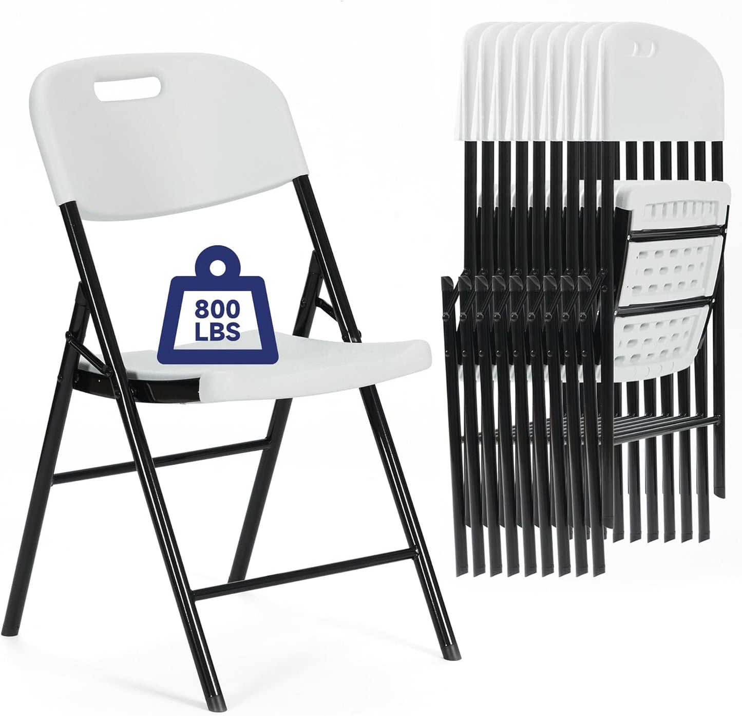 10 Pack Commercial Grade White Folding Chairs - 800 LBS Capacity, Ideal for Events! by Winlice