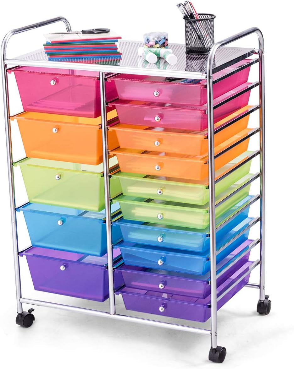 GOFLAME 15-Drawer Rolling Storage Cart for Home and Office