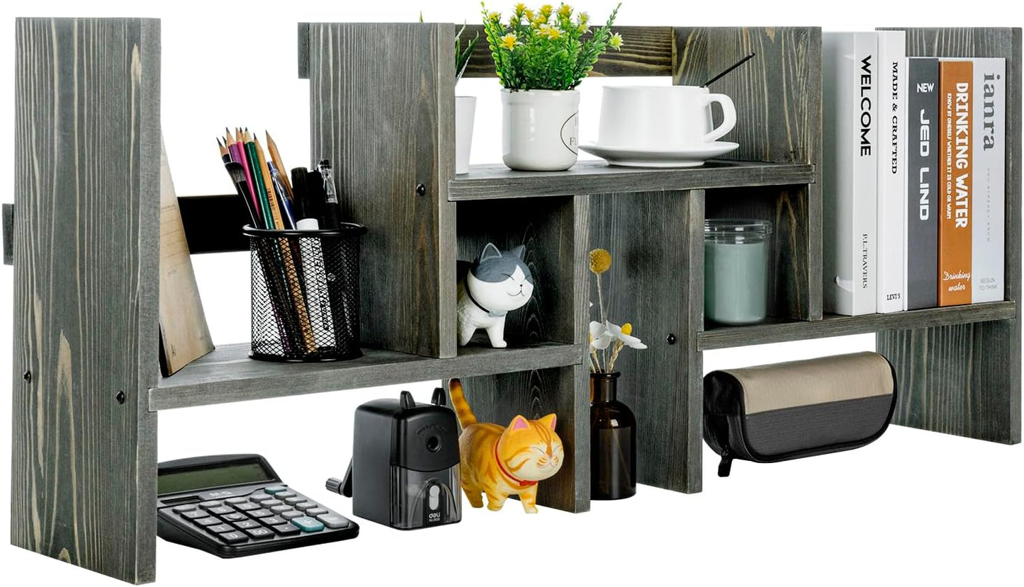 MyGift Vintage Gray Adjustable Desktop Shelf