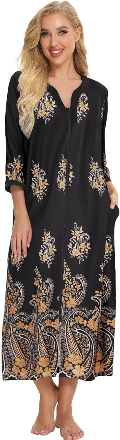 Bloggerlove House Dresses for Women Zip Up Robes Soft Cotton