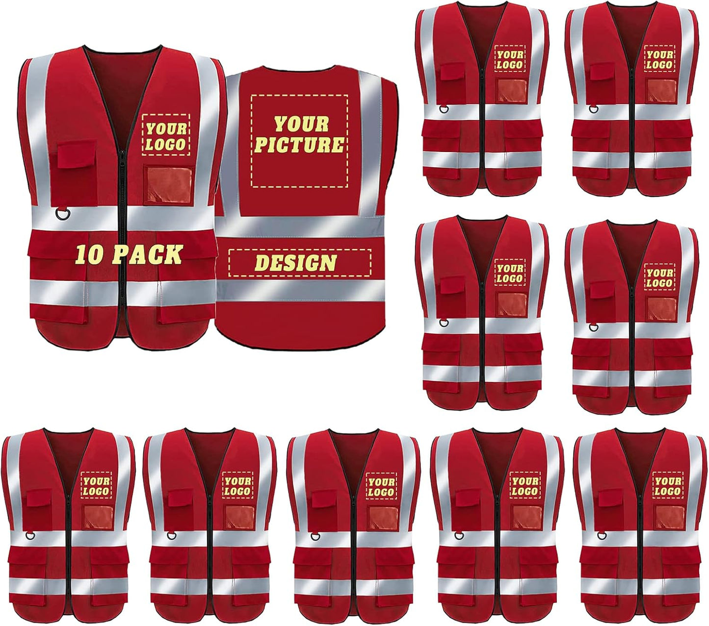 Custom Safety Vest with Logo Class 2 High Visibility Reflective Design