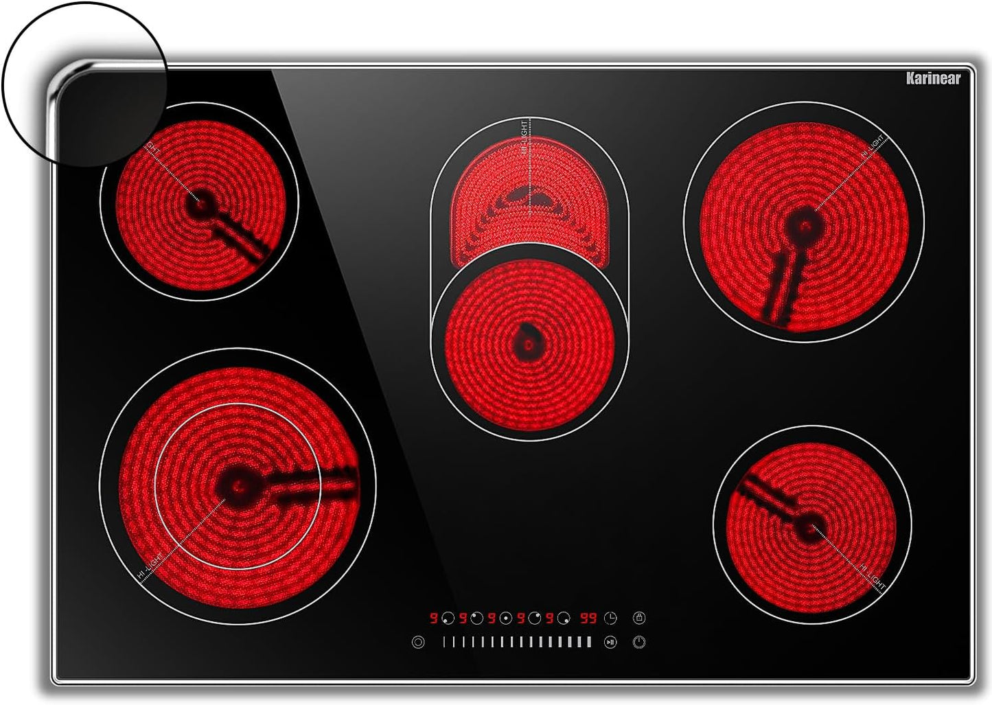 Karinear Electric Cooktop 30 Inch with 5 Burners and High Power