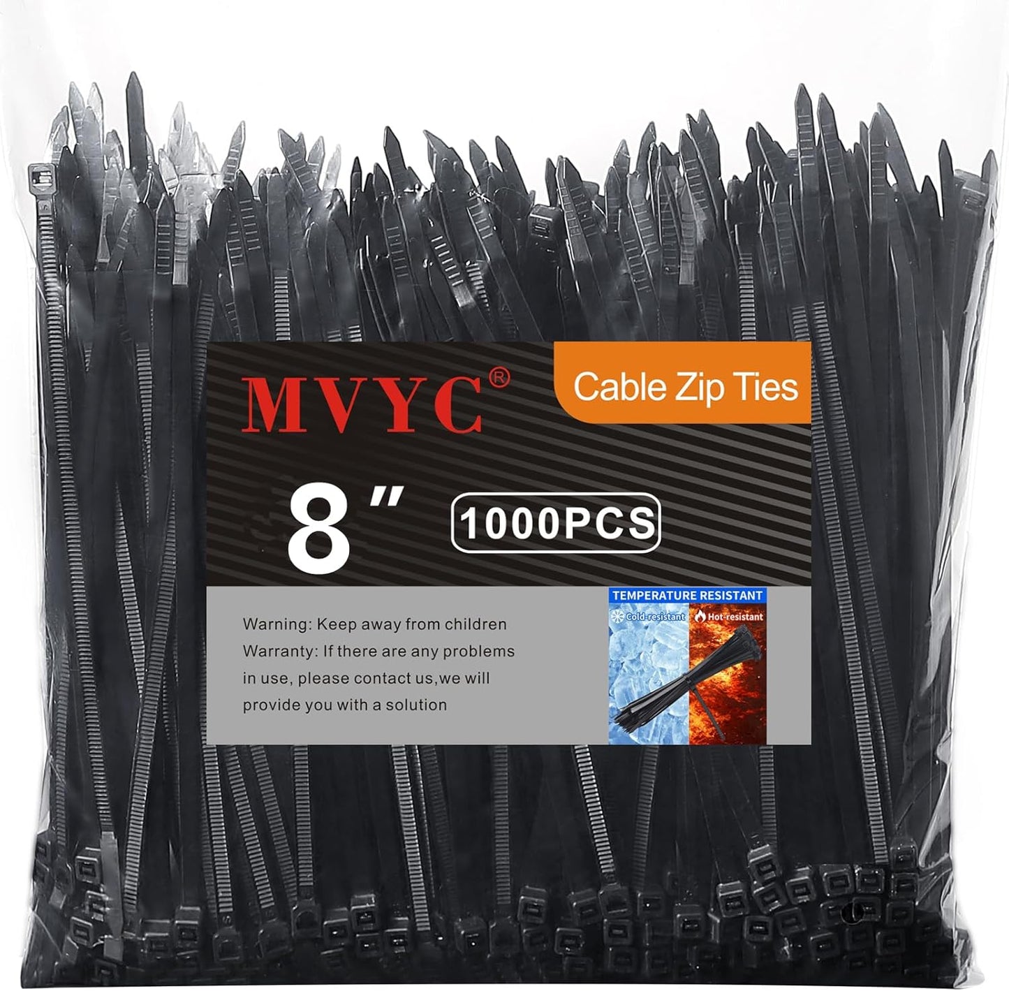 1000pcs Heavy Duty 8 Black Zip Ties | 50lbs Tensile Strength | UV Resistant