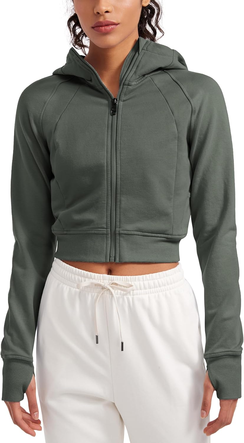 CRZ YOGA Womens Fleece Zip Up Cropped Hoodie for Comfort