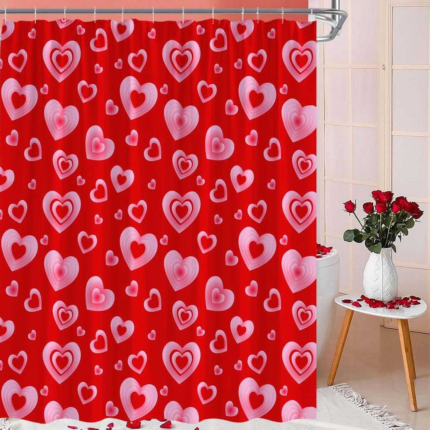 Love Heart Couples Shower Curtain Set