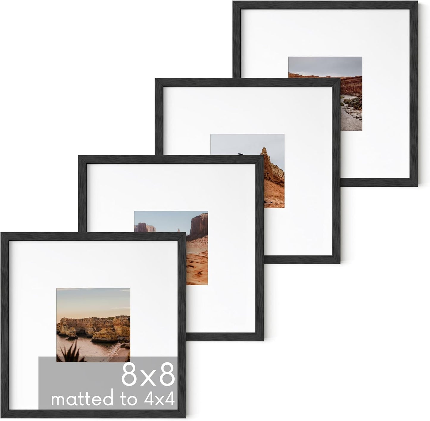 8x8 Black Picture Frames Set of 4 for Stylish Display