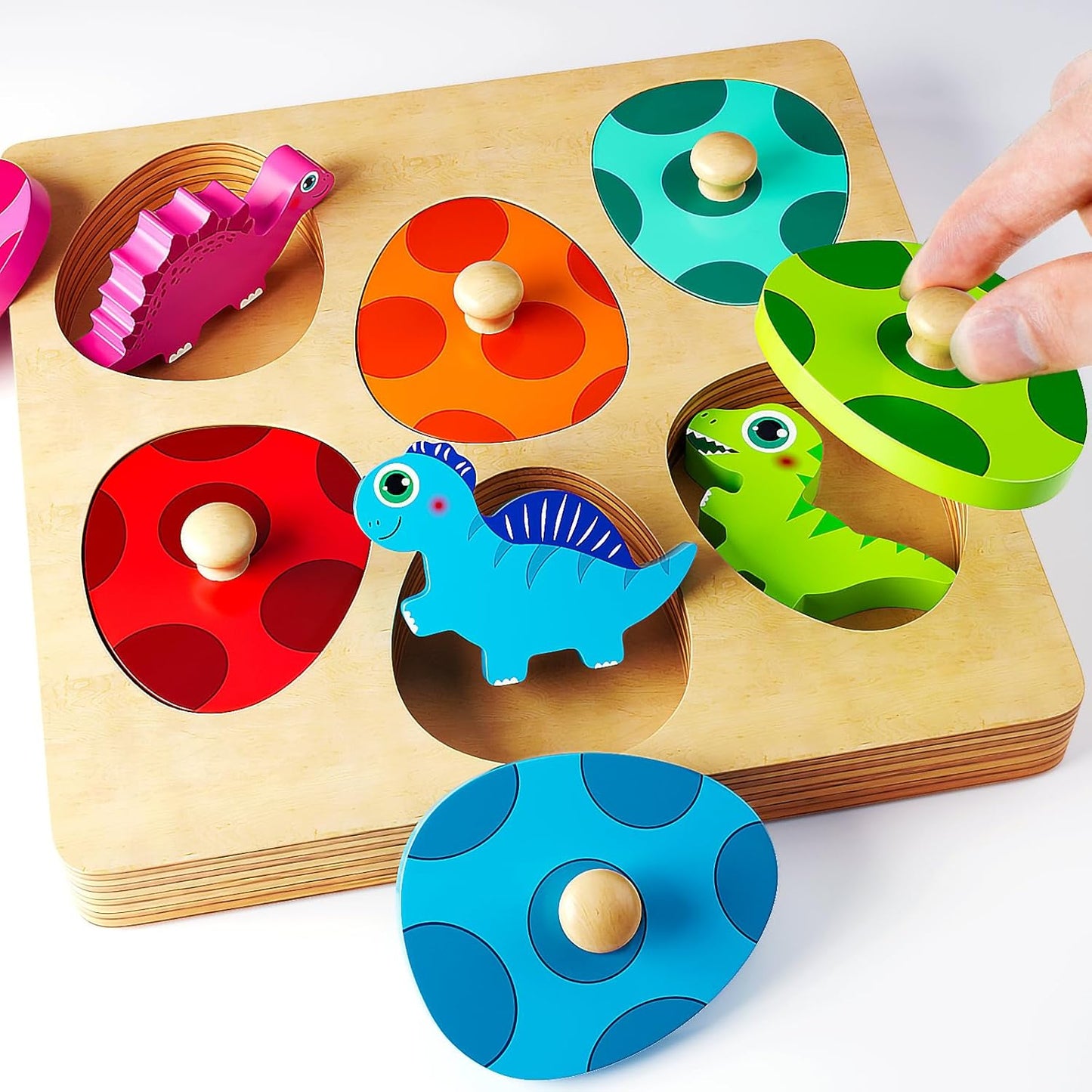 Dinosaur Match Egg Peg Puzzle - Montessori Learning Toy