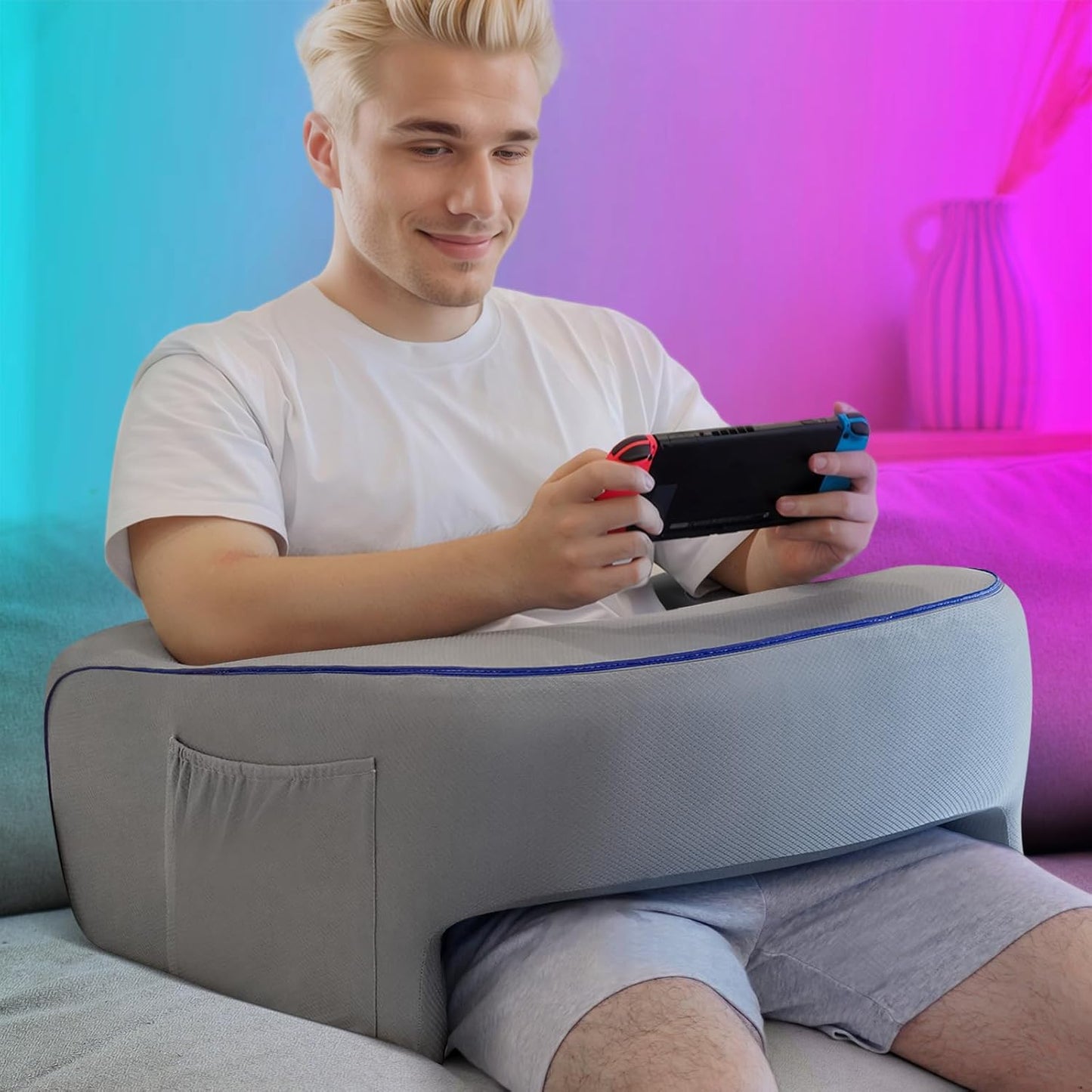 Ultimate Lap Gaming Comfort - Memory Foam Pillow with Pockets & Armrests