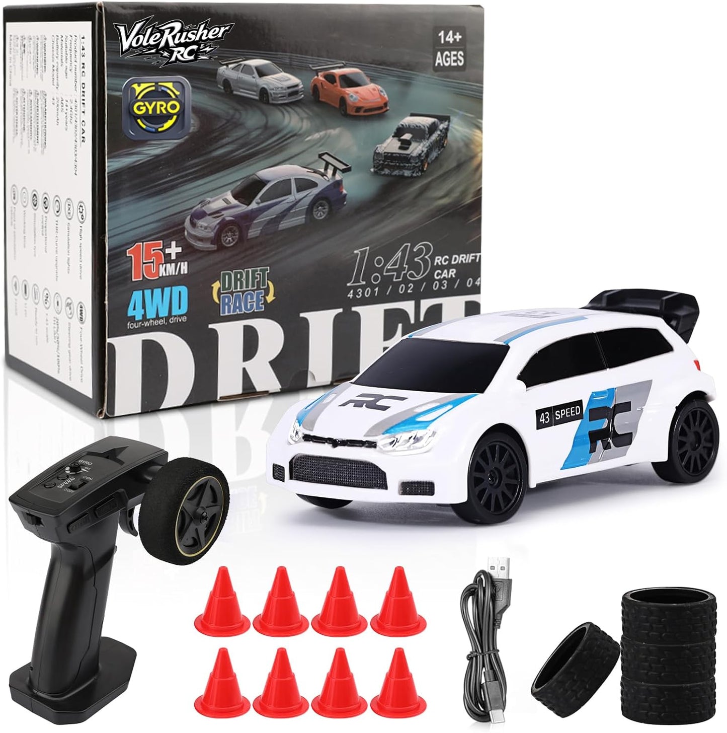 1/43 Scale Mini RC Drift Car with Gyroscope for Ages 8-14