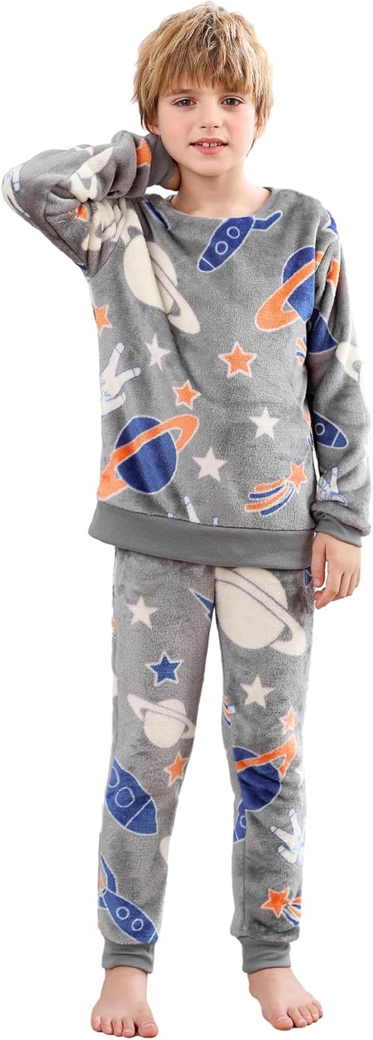 Boys Fleece Pajamas Set for Kids 7-16 Years, Soft Cozy Wear