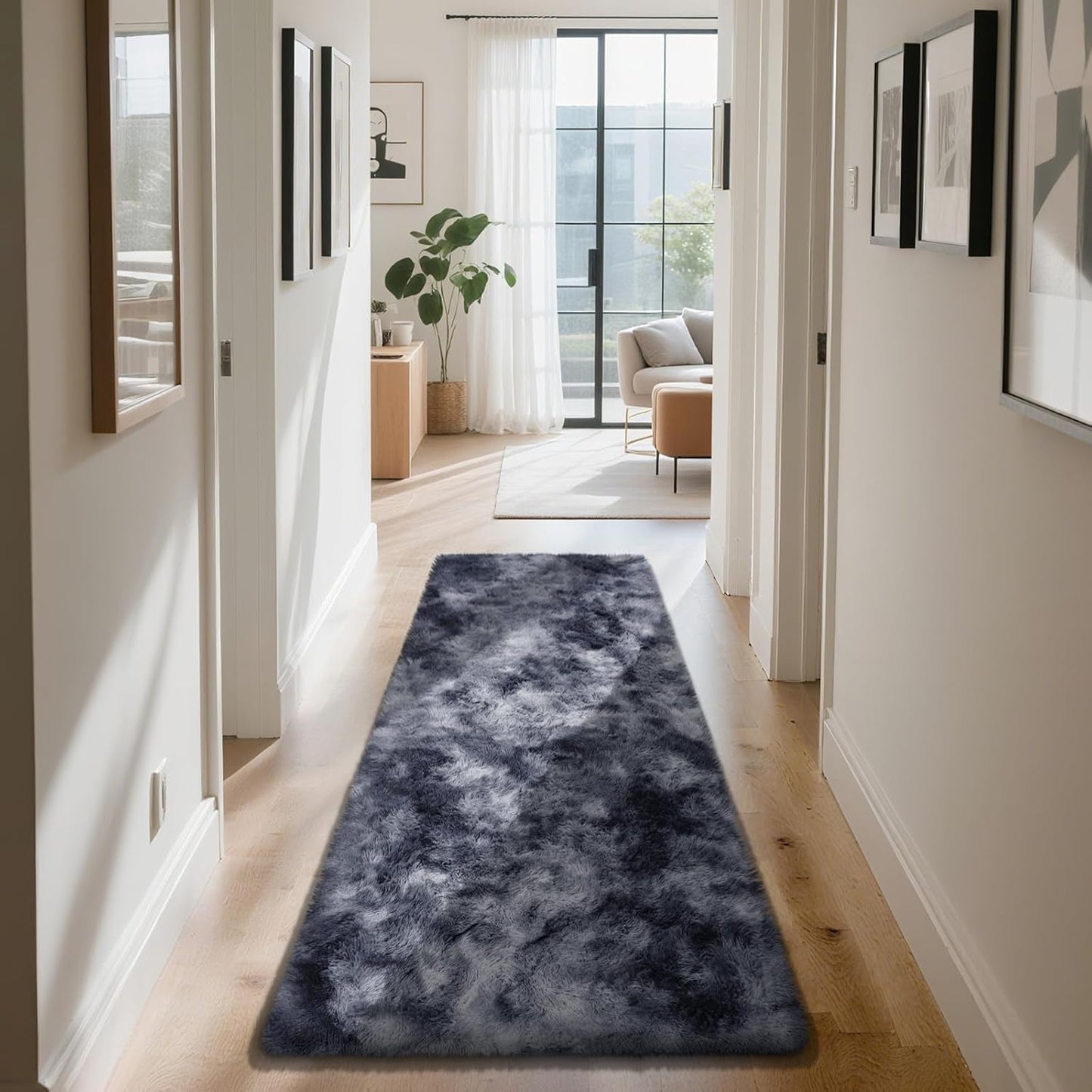 Soft Runner Rugs for Bedroom - Mottling Dark Grey 2x8 Runners