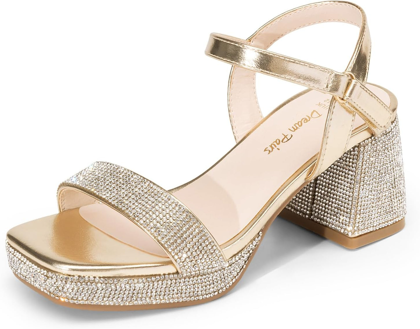 DREAM PAIRS Girls Sandals Open Toe Chunky Heels for Parties