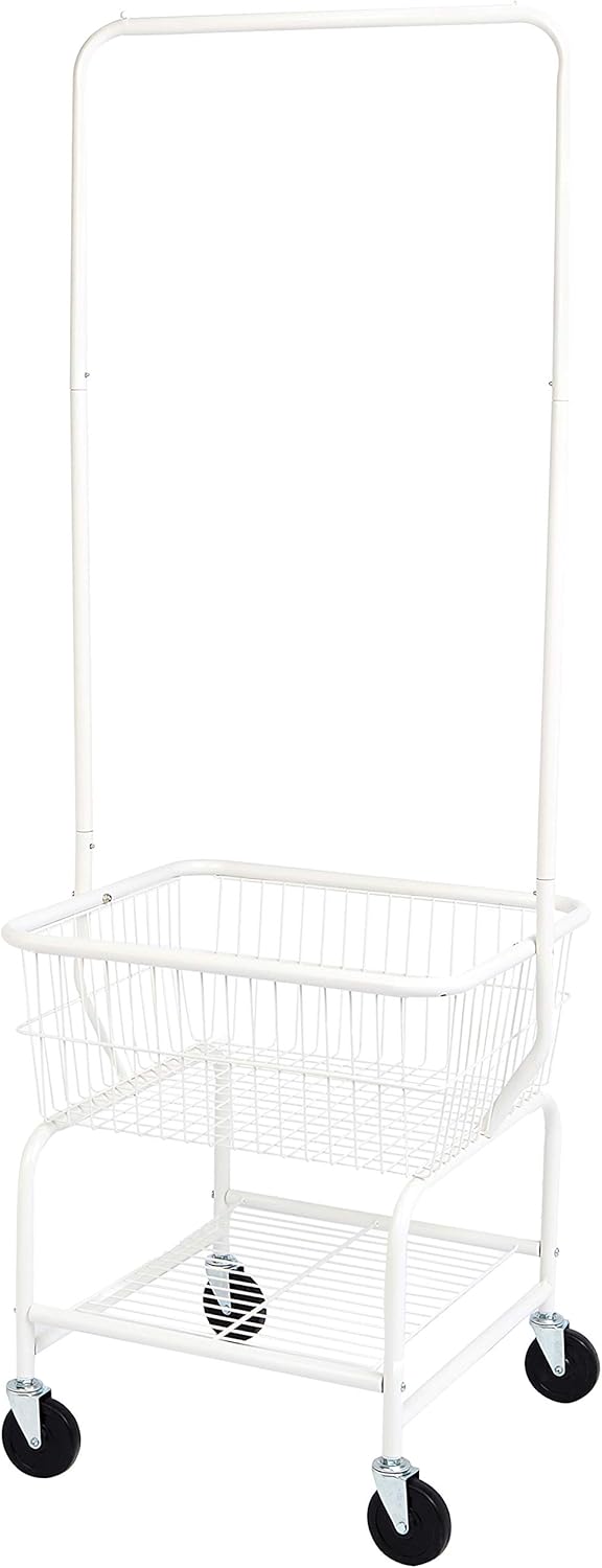 Rectangular Laundry Hamper Butler Cart with Wheels and Rack