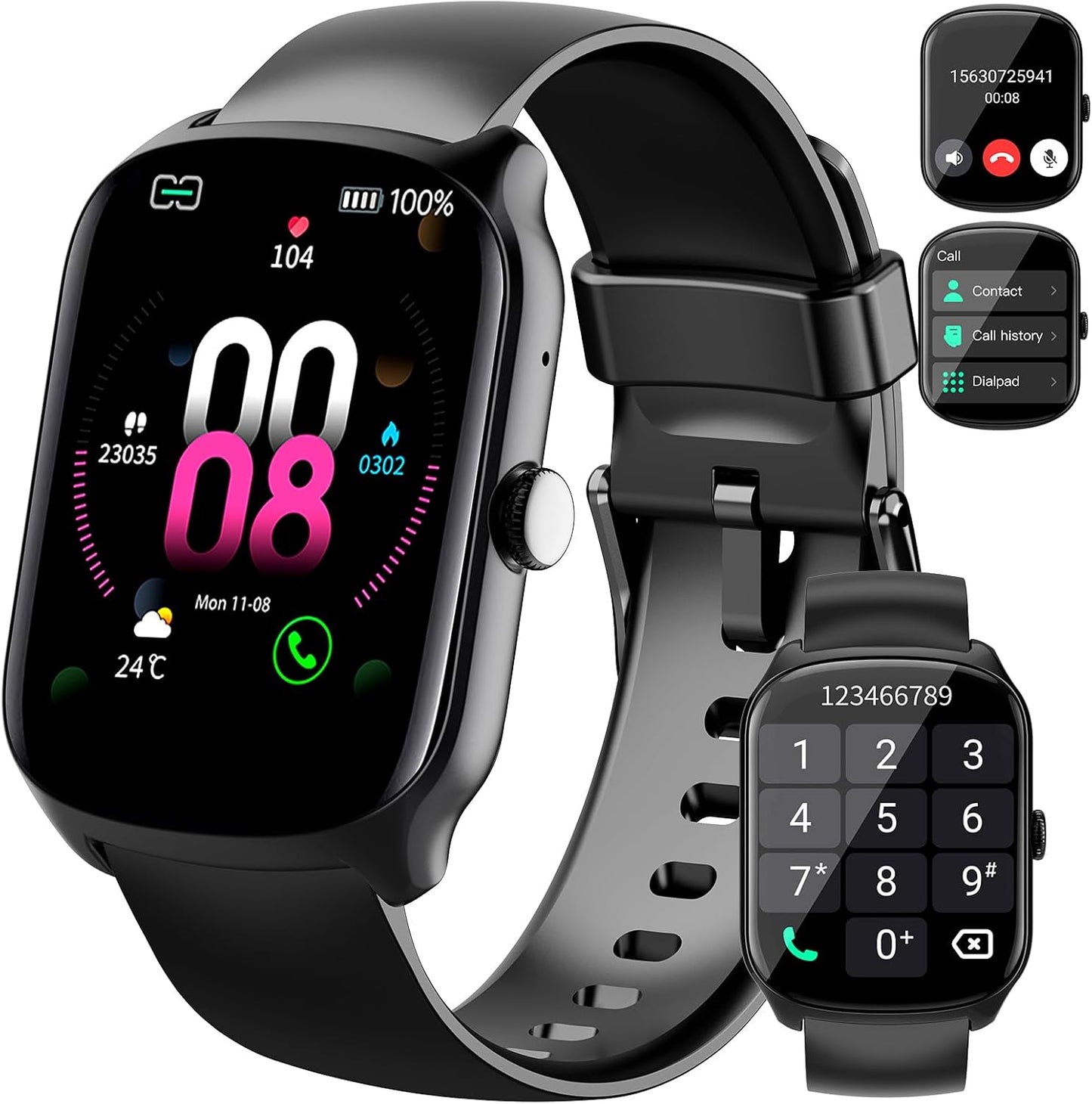 Qecnato Smartwatch: HD Curved Screen, Calls, Fitness Tracker